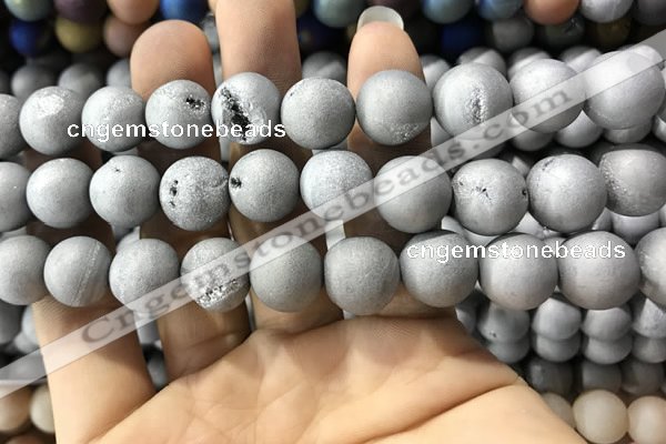 CAA1370 15.5 inches 16mm round matte plated druzy agate beads