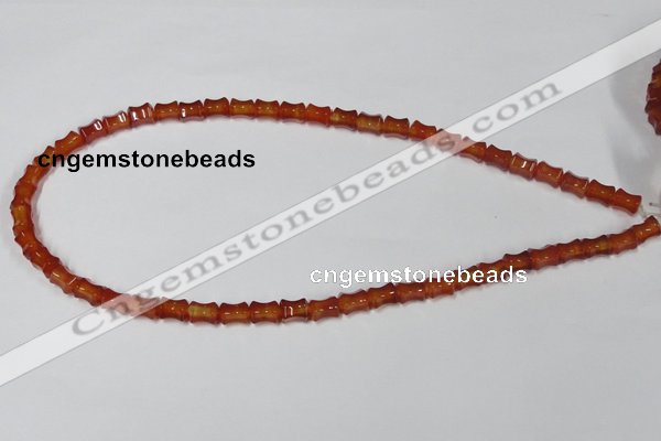 CAA142 15.5 inches 6*8mm bamboo shape red agate gemstone beads