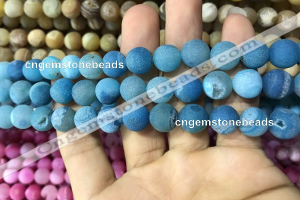 CAA1423 15.5 inches 10mm round matte druzy agate beads