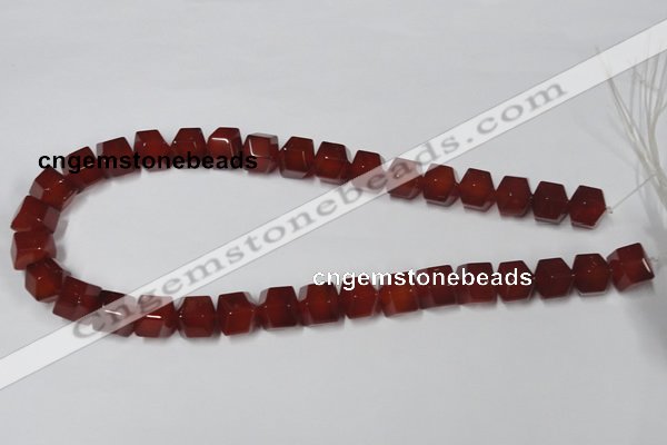 CAA146 15.5 inches 12*14mm faceted cube red agate gemstone beads