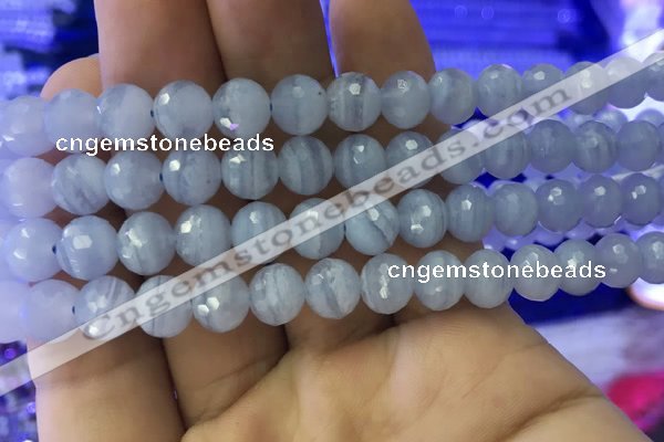 CAA1461 15.5 inches 8mm faceted round blue lace agate beads