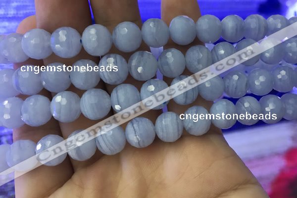 CAA1463 15.5 inches 10mm faceted round blue lace agate beads