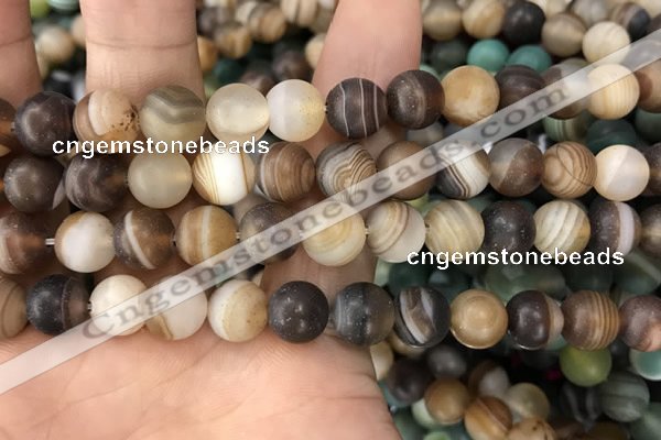 CAA1478 15.5 inches 12mm round matte banded agate beads wholesale