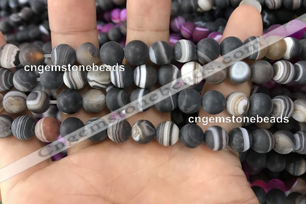 CAA1481 15.5 inches 8mm round matte banded agate beads wholesale