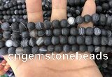 CAA1486 15.5 inches 8mm round matte banded agate beads wholesale