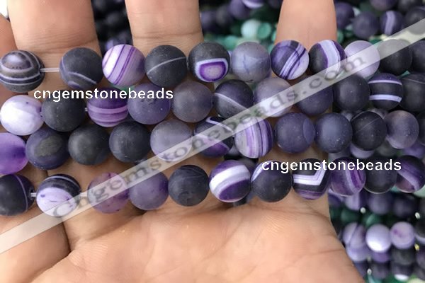 CAA1498 15.5 inches 12mm round matte banded agate beads wholesale