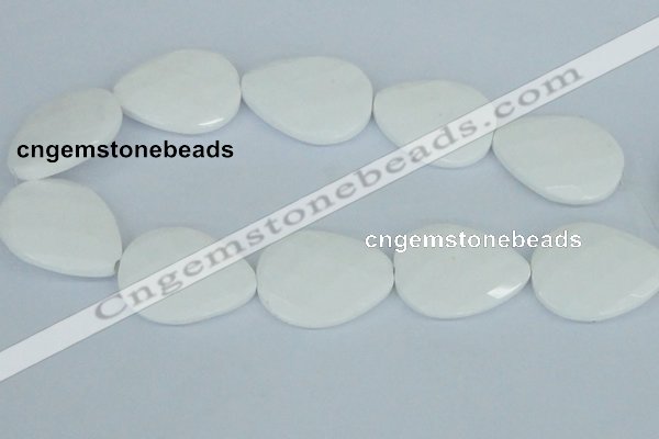 CAA15 15.5 inches 30*40mm faceted flat teardrop white agate beads