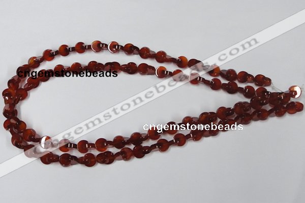 CAA151 15.5 inches 8*8mm curved moon red agate gemstone beads