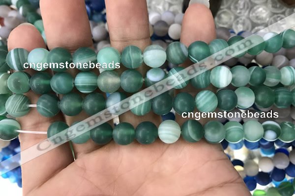 CAA1516 15.5 inches 8mm round matte banded agate beads wholesale