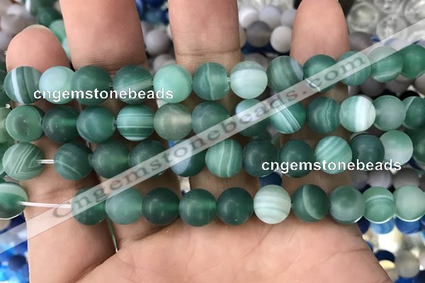 CAA1518 15.5 inches 12mm round matte banded agate beads wholesale