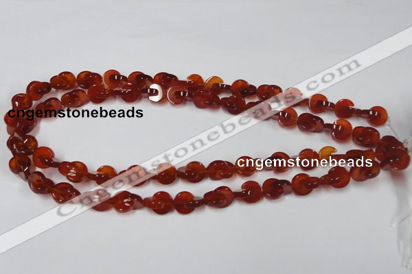 CAA153 15.5 inches 12*12mm curved moon red agate gemstone beads