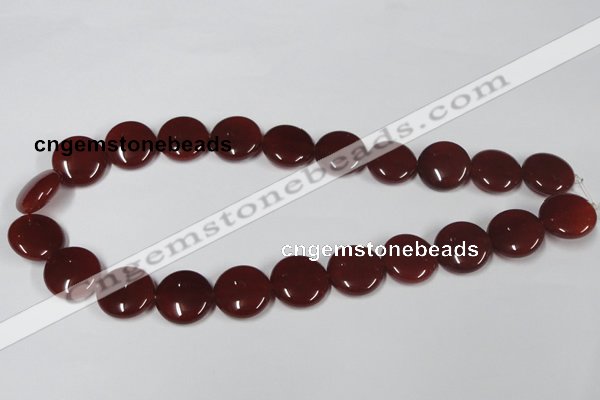 CAA158 15.5 inches 18mm flat round red agate gemstone beads