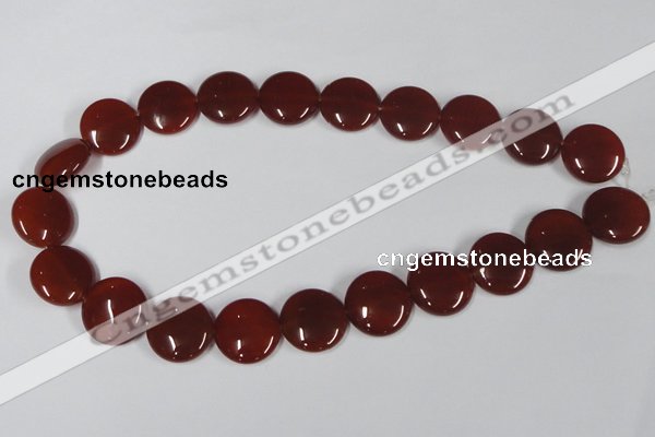 CAA159 15.5 inches 20mm flat round red agate gemstone beads