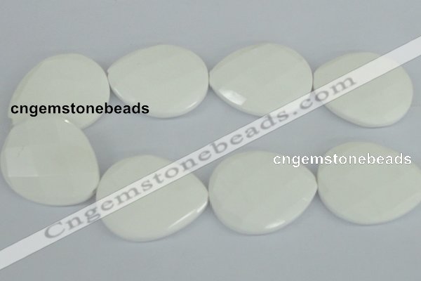 CAA16 15.5 inches 40*50mm faceted flat teardrop white agate beads