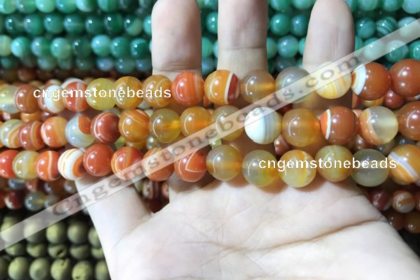 CAA1610 15.5 inches 8mm round banded agate beads wholesale