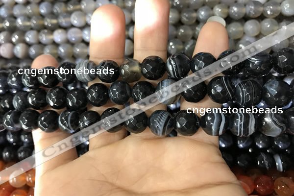 CAA1642 15.5 inches 10mm faceted round banded agate beads