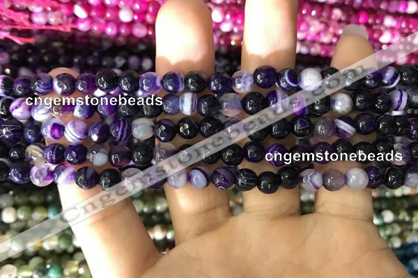 CAA1650 15.5 inches 6mm faceted round banded agate beads