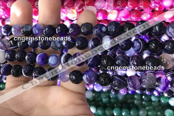 CAA1651 15.5 inches 8mm faceted round banded agate beads