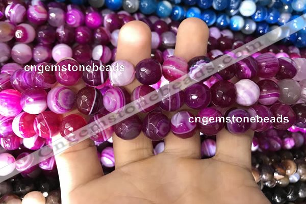 CAA1658 15.5 inches 12mm faceted round banded agate beads