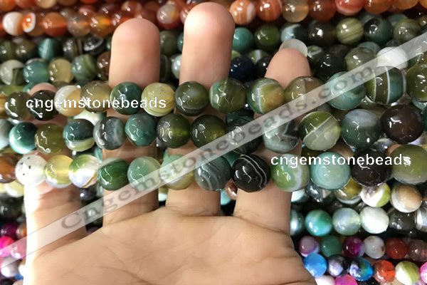CAA1672 15.5 inches 10mm faceted round banded agate beads