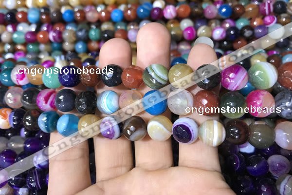 CAA1682 15.5 inches 10mm faceted round banded agate beads