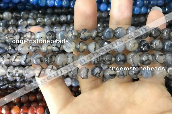 CAA1700 15 inches 8mm faceted round fire crackle agate beads