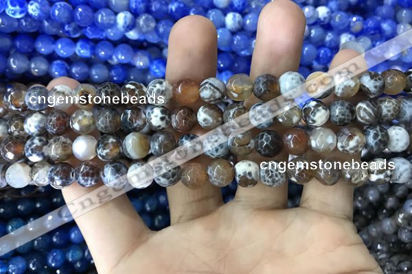 CAA1704 15 inches 8mm faceted round fire crackle agate beads