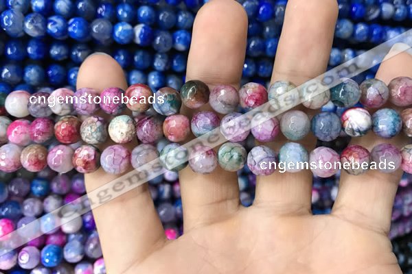 CAA1708 15 inches 8mm faceted round fire crackle agate beads