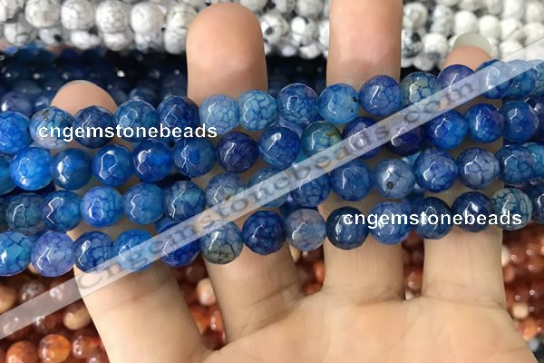 CAA1715 15 inches 8mm faceted round fire crackle agate beads