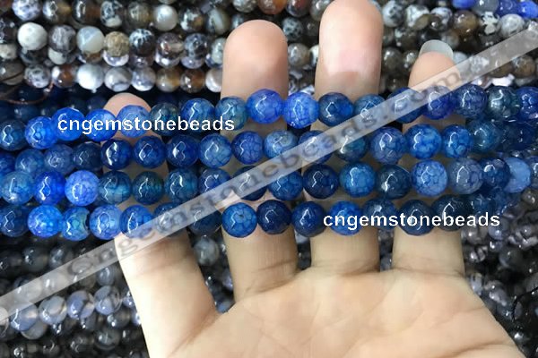 CAA1716 15 inches 8mm faceted round fire crackle agate beads