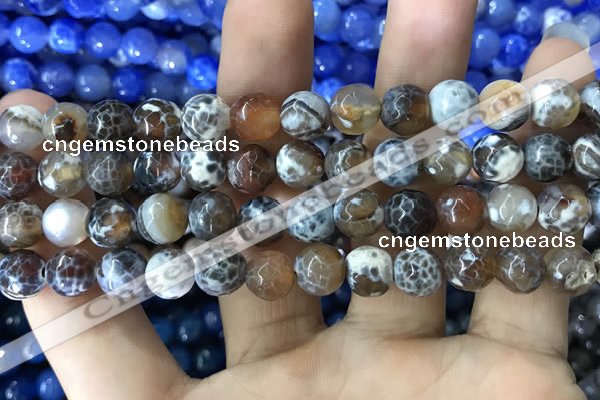 CAA1747 15 inches 12mm faceted round fire crackle agate beads