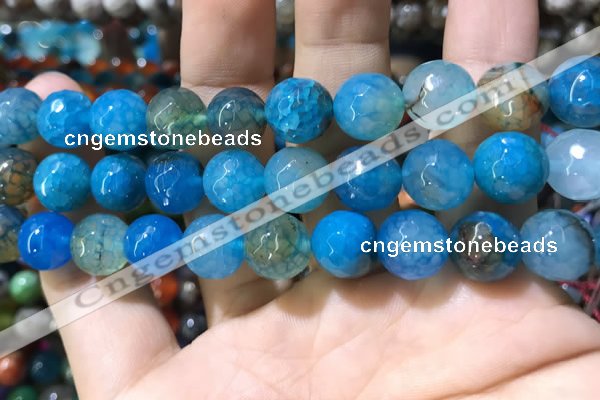 CAA1749 15 inches 12mm faceted round fire crackle agate beads