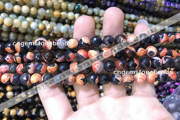 CAA1762 15 inches 8mm faceted round fire crackle agate beads