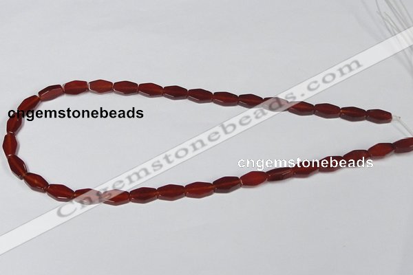 CAA177 15.5 inches 7*12mm hexagon red agate gemstone beads