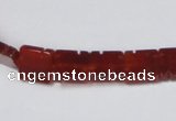 CAA178 15.5 inches 10*10mm carved square red agate gemstone beads