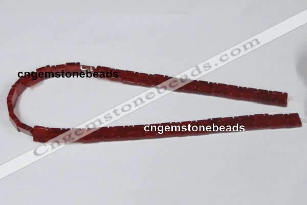 CAA178 15.5 inches 10*10mm carved square red agate gemstone beads