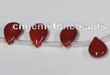 CAA185 Top-drilled 9*13mm flat teardrop red agate gemstone beads