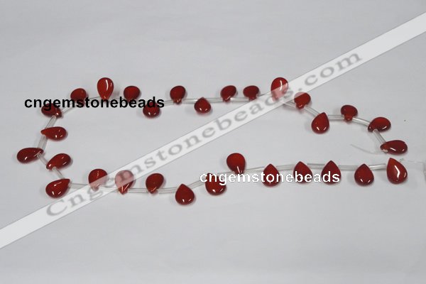 CAA185 Top-drilled 9*13mm flat teardrop red agate gemstone beads