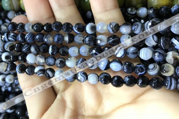 CAA2198 15.5 inches 6mm faceted round banded agate beads