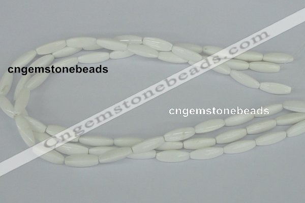 CAA22 15.5 inches 7*20mm faceted rice white agate gemstone beads