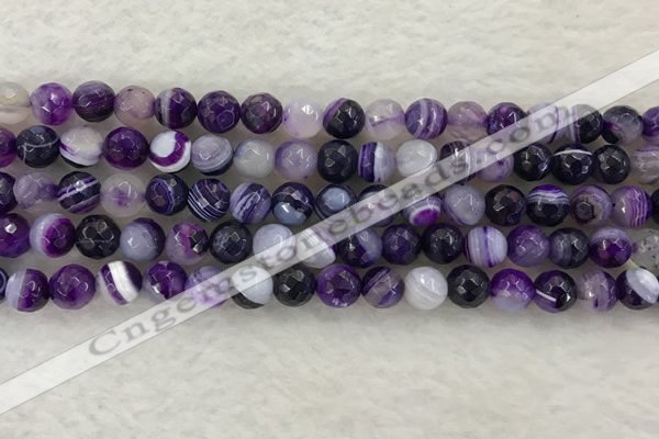 CAA2213 15.5 inches 8mm faceted round banded agate beads