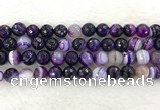 CAA2215 15.5 inches 12mm faceted round banded agate beads