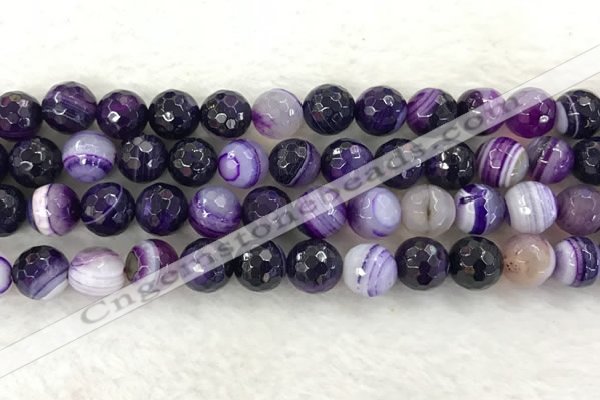 CAA2215 15.5 inches 12mm faceted round banded agate beads