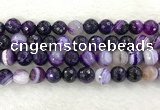 CAA2216 15.5 inches 14mm faceted round banded agate beads