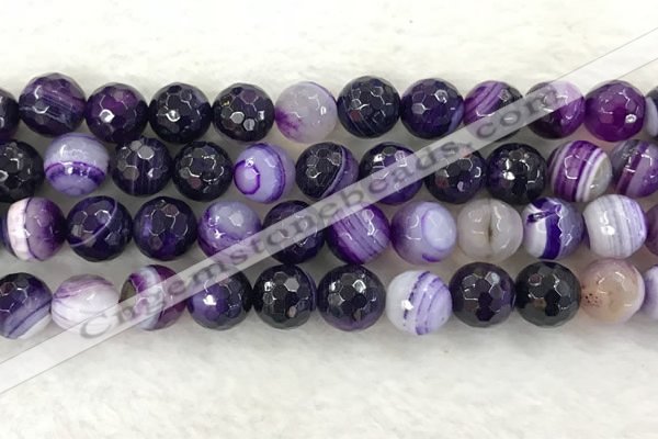 CAA2216 15.5 inches 14mm faceted round banded agate beads