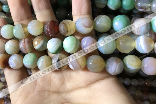 CAA2268 15.5 inches 14mm faceted round banded agate beads