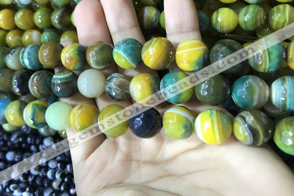 CAA2275 15.5 inches 14mm faceted round banded agate beads