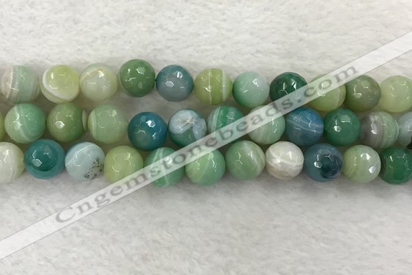 CAA2282 15.5 inches 14mm faceted round banded agate beads