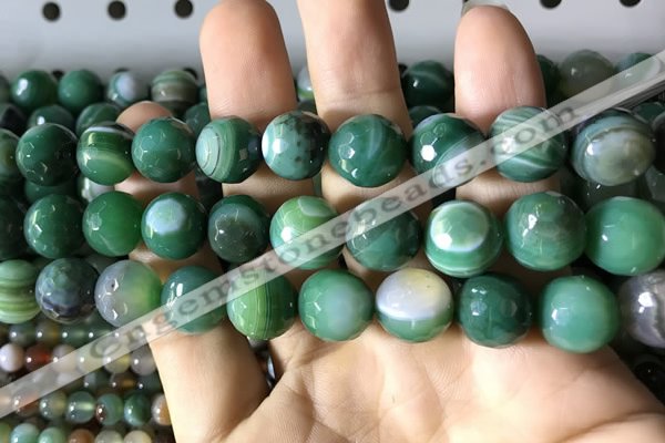 CAA2290 15.5 inches 14mm faceted round banded agate beads