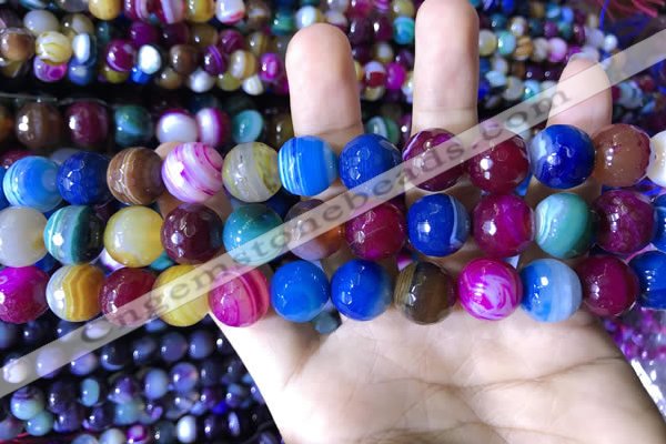 CAA2297 15.5 inches 14mm faceted round banded agate beads